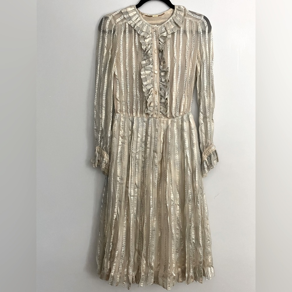 Vintage Celine long sleeve button down dress with pleated skirt